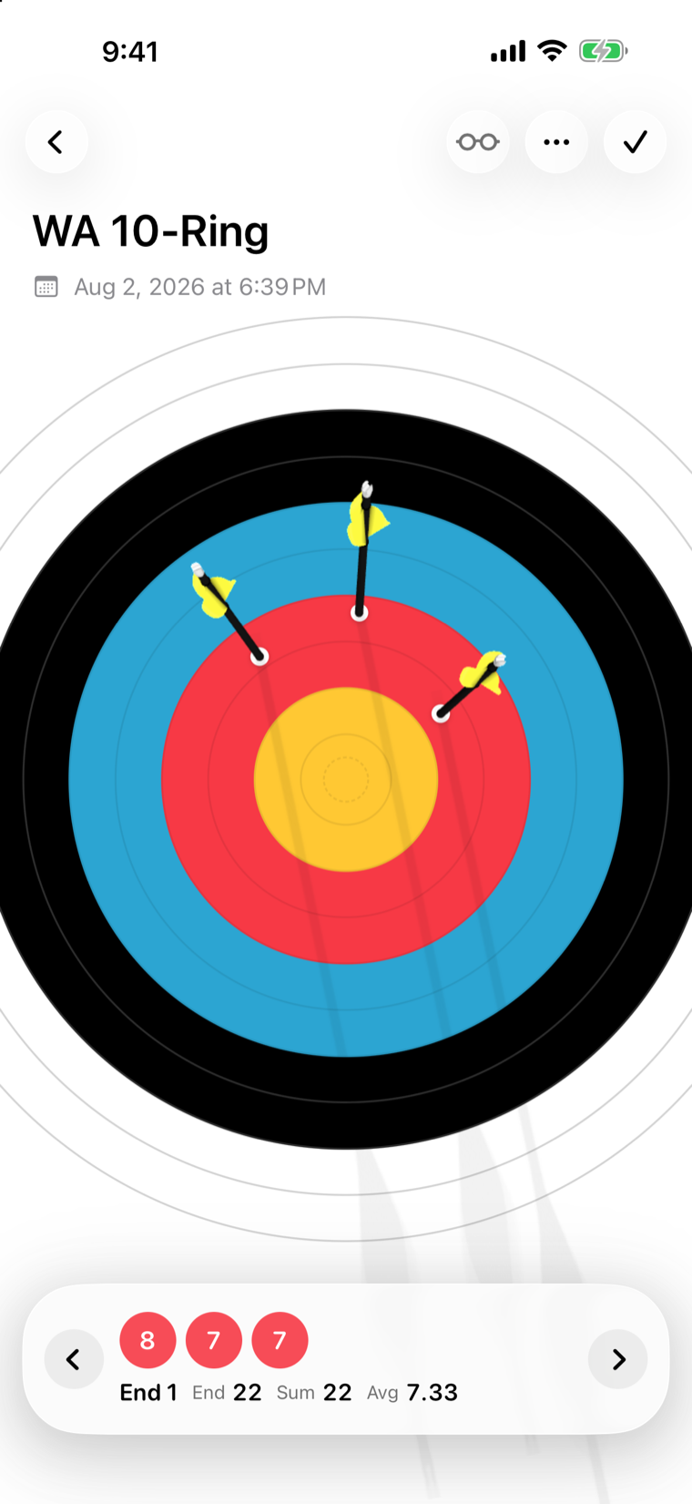Three arrows plotted on a target in Simple Arrows.