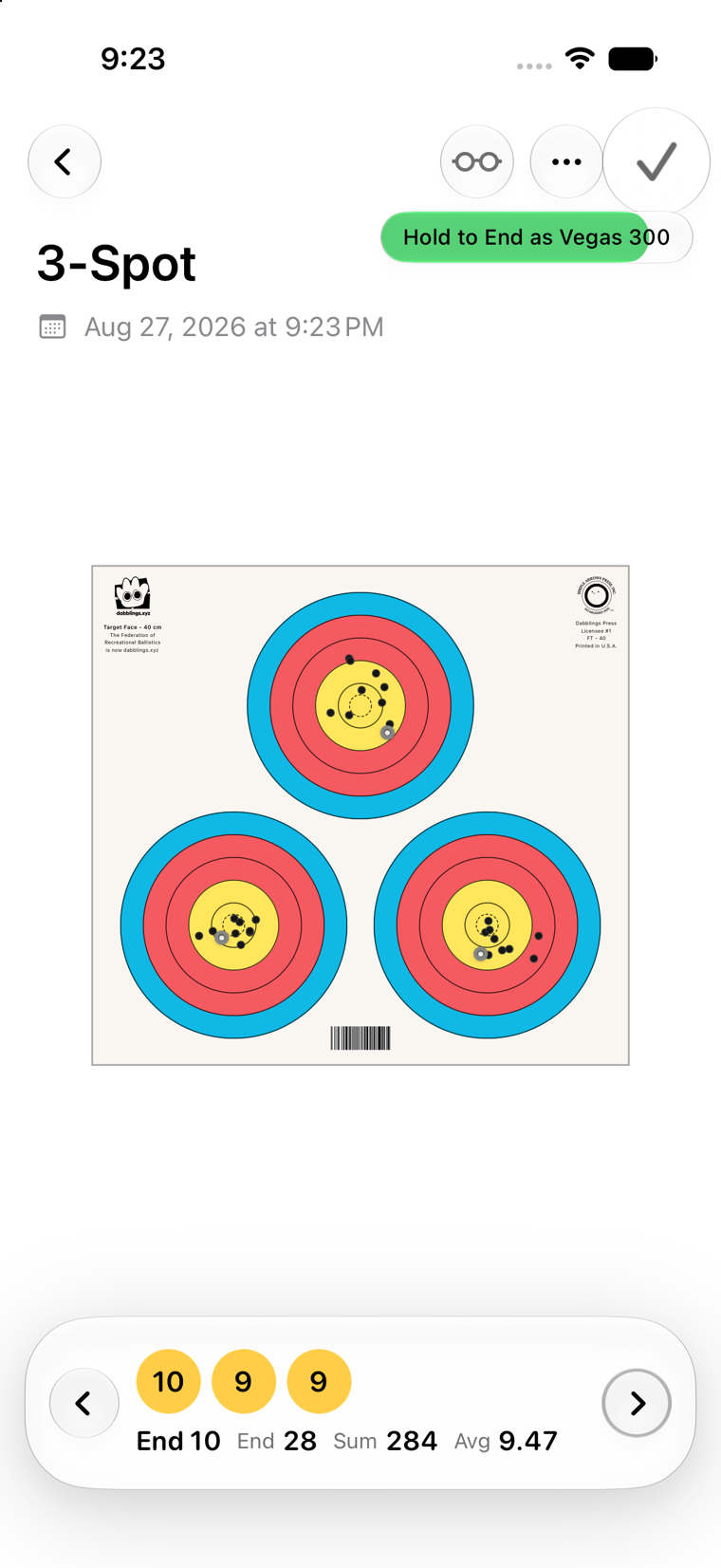 Three groups of arrows on a Vegas three-spot target.